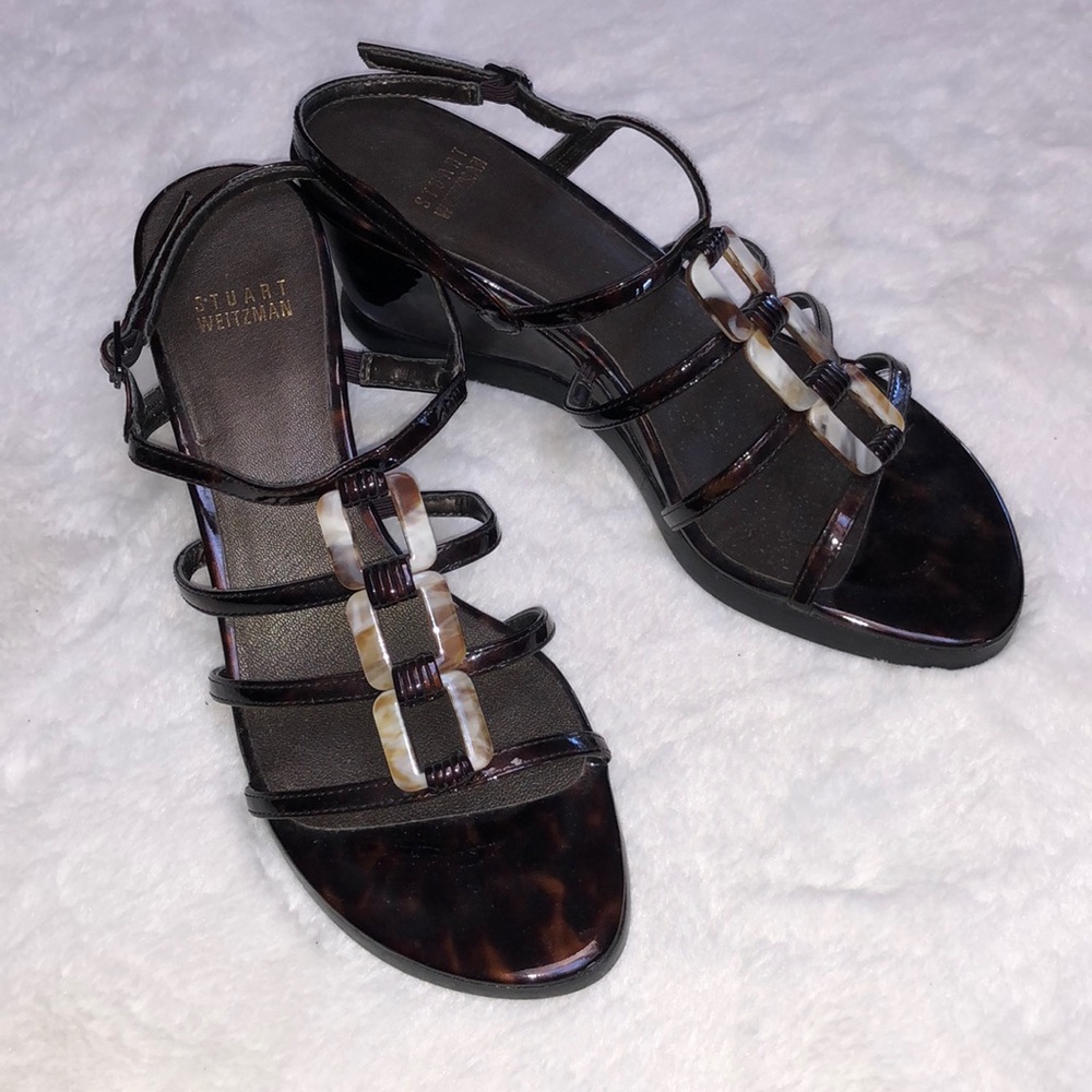 Brand new Stuart Weitzman wedge sandals, size 7, tortoiseshell